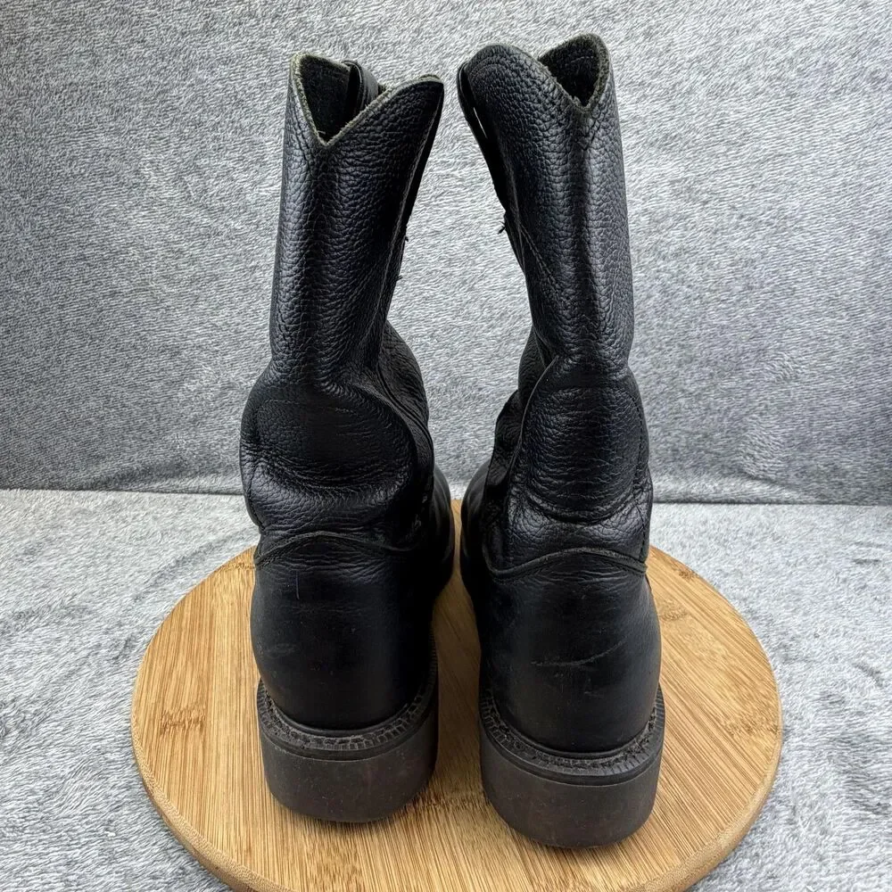 Justin Boots Mens Size 9 D Black Leather Western Workwear Pull On Oil Resisting